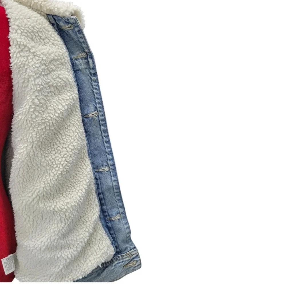 Old Navy Denim Trucker‎ Jacket LG Fleece Sherpa Lined Light Wash button up E302